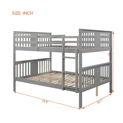Merax Full Over Full Bunk Bed Convertible to Two Separate Beds, Solid Pine Wood Frame with Safety Guardrail & Headboard/Footboard, Sturdy Durable Design, for Teens/Adults, No Box Spring Needed, Grey