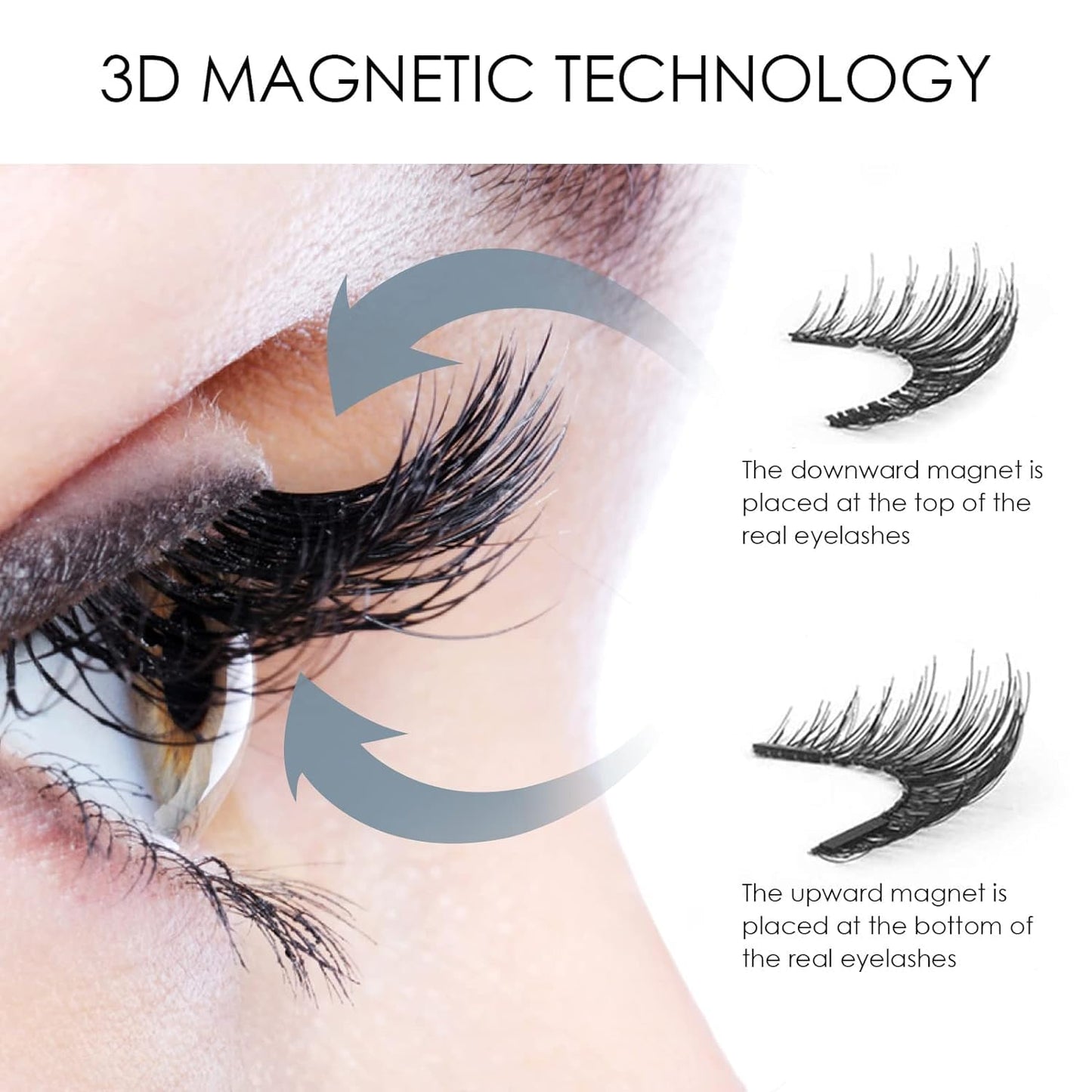 Magnetic Eyelashes, Effectively 3D Natural Look False Lashes without Eyeliner, Reusable & Light Weight Magnetic Eyelashes with Applicator No Glue
