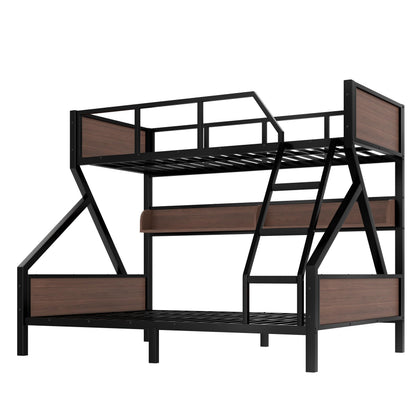 Bellemave Twin XL Over Queen Size Bunk Bed with Storage Shelves and LED Lights,Heavy Duty Adult Bunk Beds with Angled Ladder,Metal Queen Bunk Bed,Black