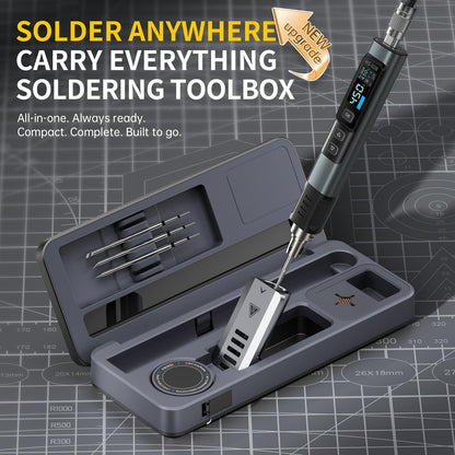 FNIRSI HS-02B 100W Portable Corded Soldering Iron Kit with Storage Case, 2S Fast Heating, 212-842℉, Pre-set 3 Groups Temperature, 3 210 Soldering Tips, Smart Soldering Iron Pen for Electronics Repair
