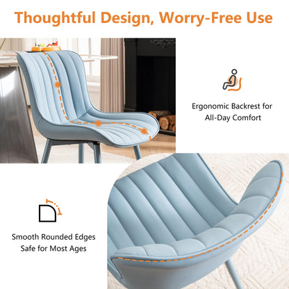 YOUNUOKE Mid-Century Modern Dining Chairs Set of 2, Blue PU Leather Upholstered Kitchen Chairs with Blue Metal Legs, Armless Accent Chair for Dining Room, Guest Reception Room
