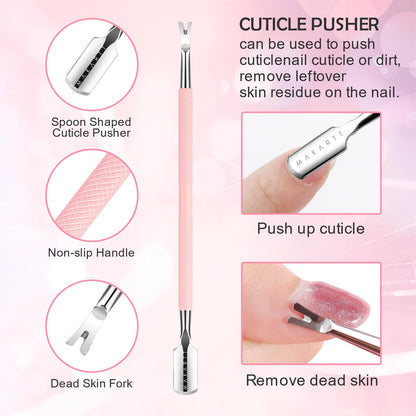 Makartt Cuticle Trimmer with Cuticle Pusher, Silver Nail Trimmer Nail Care Manicure and Pedicure Kit with Stainless Steel Cuticle Nipper and Dual End Nail Pushers for Home Salon Use (Pack of 3 PCS)