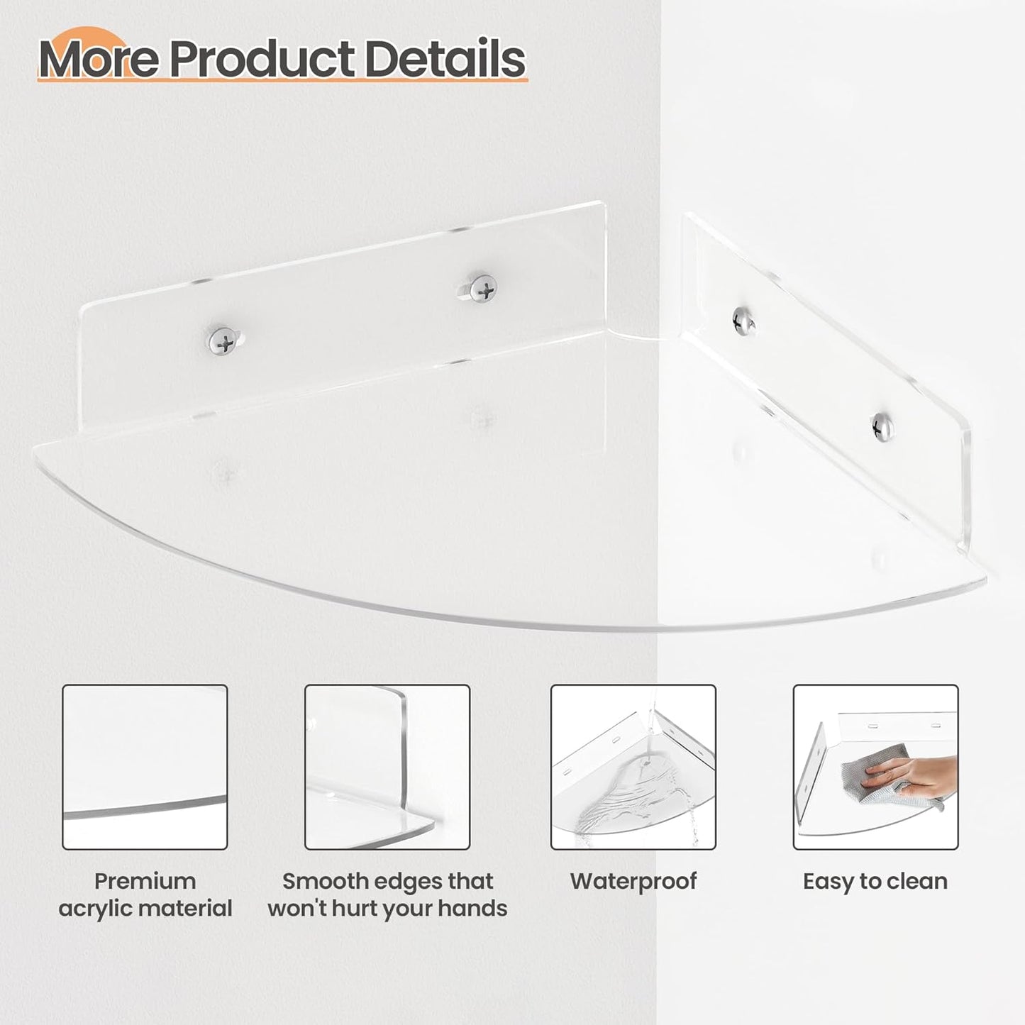 4 Pack 10 upsimples Acrylic Corner Floating Shelves, in Clear Hanging Shelves with Cable Management Design, Wall