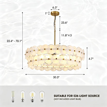 APBEAMLighting 30.3'' Cloud Glass Chandelier Modern, Gold Chandeliers Elegant, Dimmable 8-Light Pendant Ceiling Light Fixture for Girls Room Bedroom Dining Living Room Foyer Kitchen Entryway