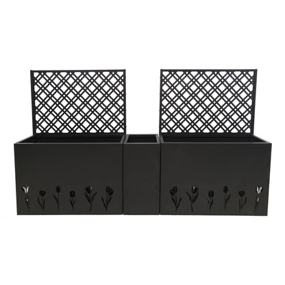 Sailret 3-Piece Metal Planter Box with Trellis, Raised Garden Bed Set with 2 Large & 1 Small Planters, Outdoor Privacy Planter for Patio Garden, Black