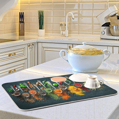 Cooking Herbs Spices Dish Drying Mat for Kitchen, 18 X 24 Inches Dry Dishes Pads Mats, Tableware Protector for
