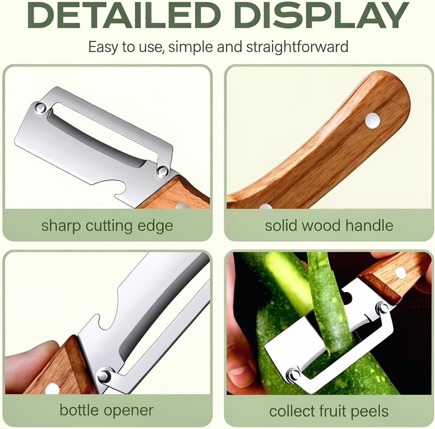 2-in-1 Multifunctional Vegetable Peeler with Wooden Handle & Stainless Steel Blade, Multifunctional Vegetable Peeler, Built-in Bottle Opener, Fruit & Vegetable Kitchen Peeling Tool (2Pcs)