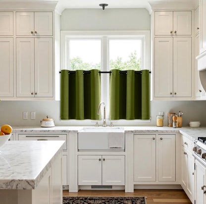 MIULEE Short Curtains - Light Olive Green Blackout Thermal Insulated Drapes | 2 Panels 40"x36" for Kitchen & Bedroom