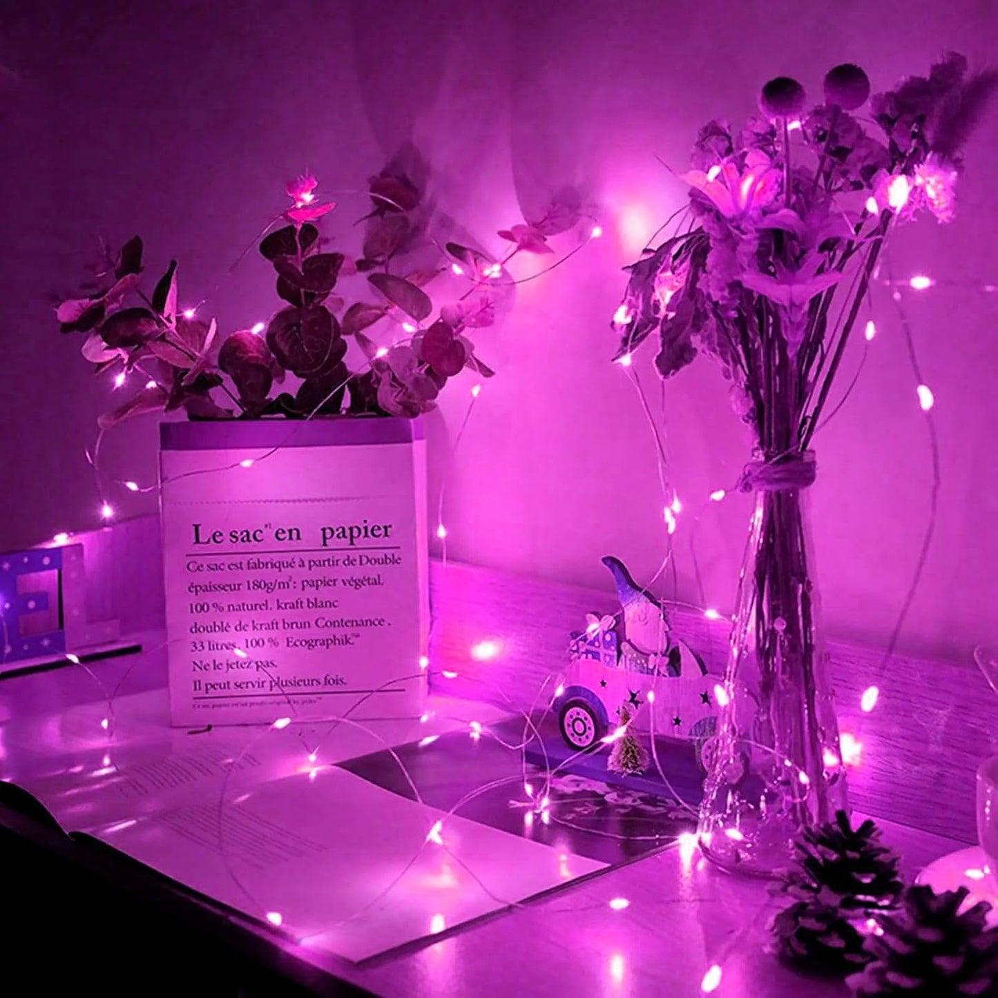 Skiennix 20 LED Pink Fairy Lights - 7Ft Twinkle String Lights | Battery Operated & Waterproof for Parties, Weddings, Christmas, Valentine's Day Centerpieces