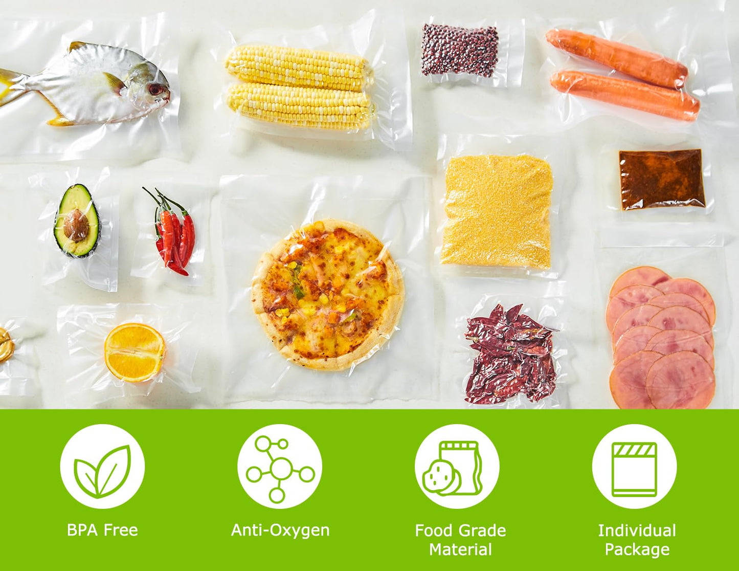 Bonsenkitchen Precut Vacuum Sealer Bags 200 Quart 8" x 12", BPA Free, Commercial Grade Textured Food Vacuum Sealer Bag, Thick Embossed Bags for Storage and Sous Vide Cooking VB3208