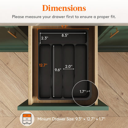 Lifewit Silverware Organizer with Lid, Covered Utensil Tray for Kitchen Drawer and Countertop, Plastic Cutlery and Flatware Storage Box for Spoons Forks Knives Holder Case, 6 Compartments, Black