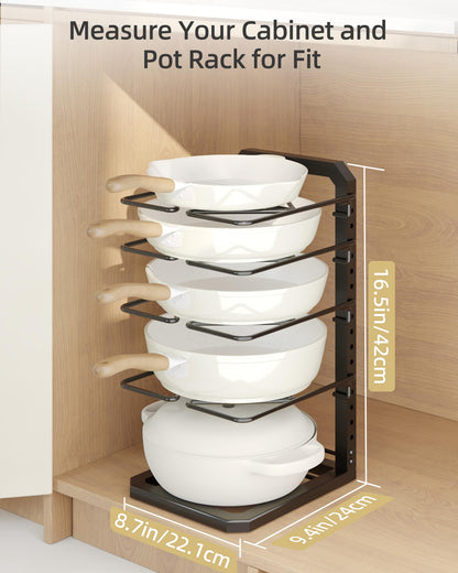 GIGIFTREE Pots and Pans Organizer under Cabinet, 5 Adjustable Tiers Heavy-Duty Pan Pot Organizer with 16.5" Height, Holds 55 LB - Cast Iron Skillets, Griddles, Shallow Cookware
