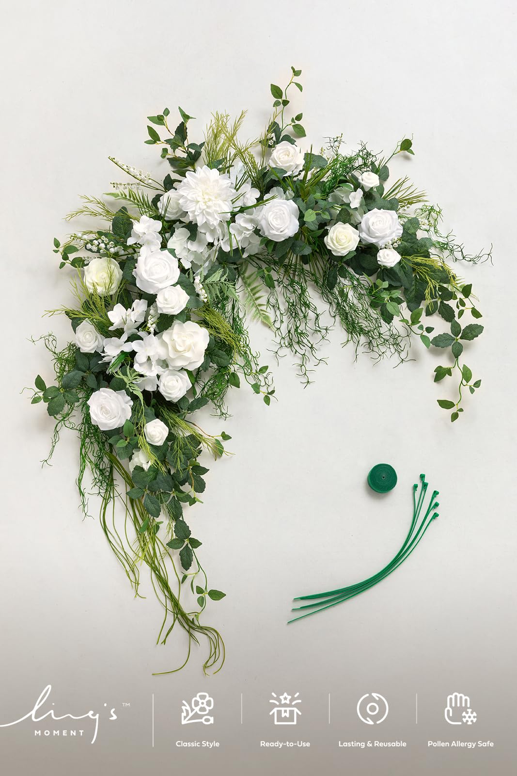 Ling's moment Wedding Arch Flowers - 6.5FT Floral Garland for Ceremony Arbor Backdrop Decoration - Artificial Rose Floral Swag for Sweetheart Table Birthday Party, Baby Shower, Lily White
