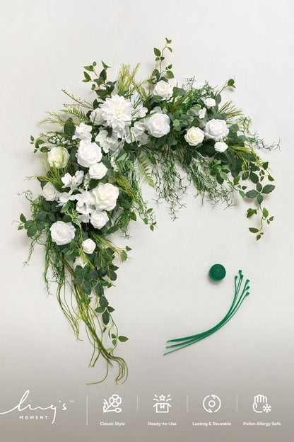 Ling's moment Wedding Arch Flowers - 6.5FT Floral Garland for Ceremony Arbor Backdrop Decoration - Artificial Rose Floral Swag for Sweetheart Table Birthday Party, Baby Shower, Lily White