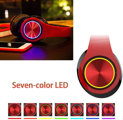 YTYC Bluetooth Headphones Over Ear Headphones with Deep Bass LED Foldable Stereo Headphones, Wired and Wireless Headset for Smart Phone/TV/PC(Red/Black)