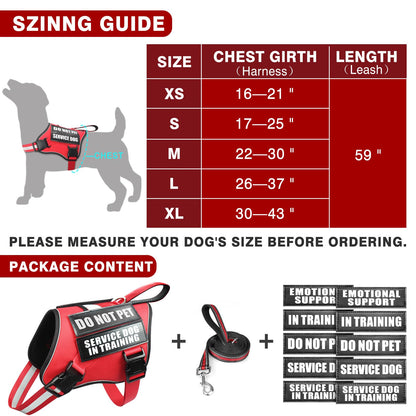 MOOGROU Service Dog Vest Harness and Leash Set+10 Patches,No Pull&Adjustable Reflective Dog Harness with Soft Padded Handle for Training/Everyday,Fit Small/Medium/Large/Extra-Large Dogs (Red S)