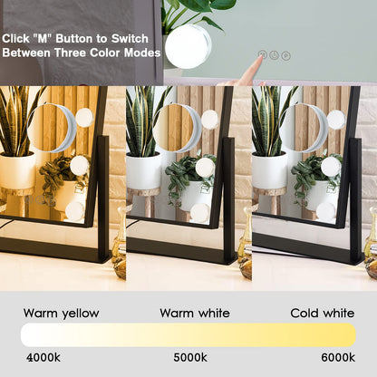 Lighted Makeup Mirror Hollywood Mirror Vanity Mirror with Lights, Touch Control Design 3 Colors Dimable LED Bulbs, Detachable 10X Magnification, 360°Rotation, (White) 12" L x 14" W