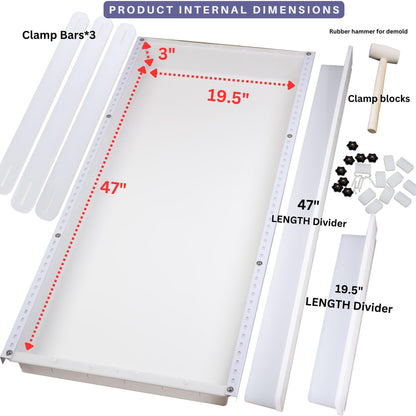 Kalinta Epoxy Mold with Divider Adjustable- 47x19.5x3in No-Seal Resin Plastic Mold Integrated Clamping System - Perfect for Beginners & Experienced Artists - Ideal for Creative Resin Art Projects