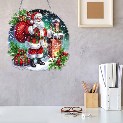 VODAPYC Christmas Diamond Art Hanging Kit for Adults, DIY Double Sided Special Shaped Diamonds Art Window Pendant Ornament for Home Decor(Santa Claus-2)