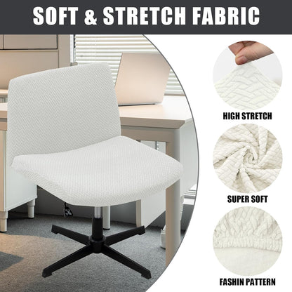 ele ELEOPTION Stretch Armless Chair Cover, White Weave Protector for Office Desk Chair, Home Furniture Slipcover