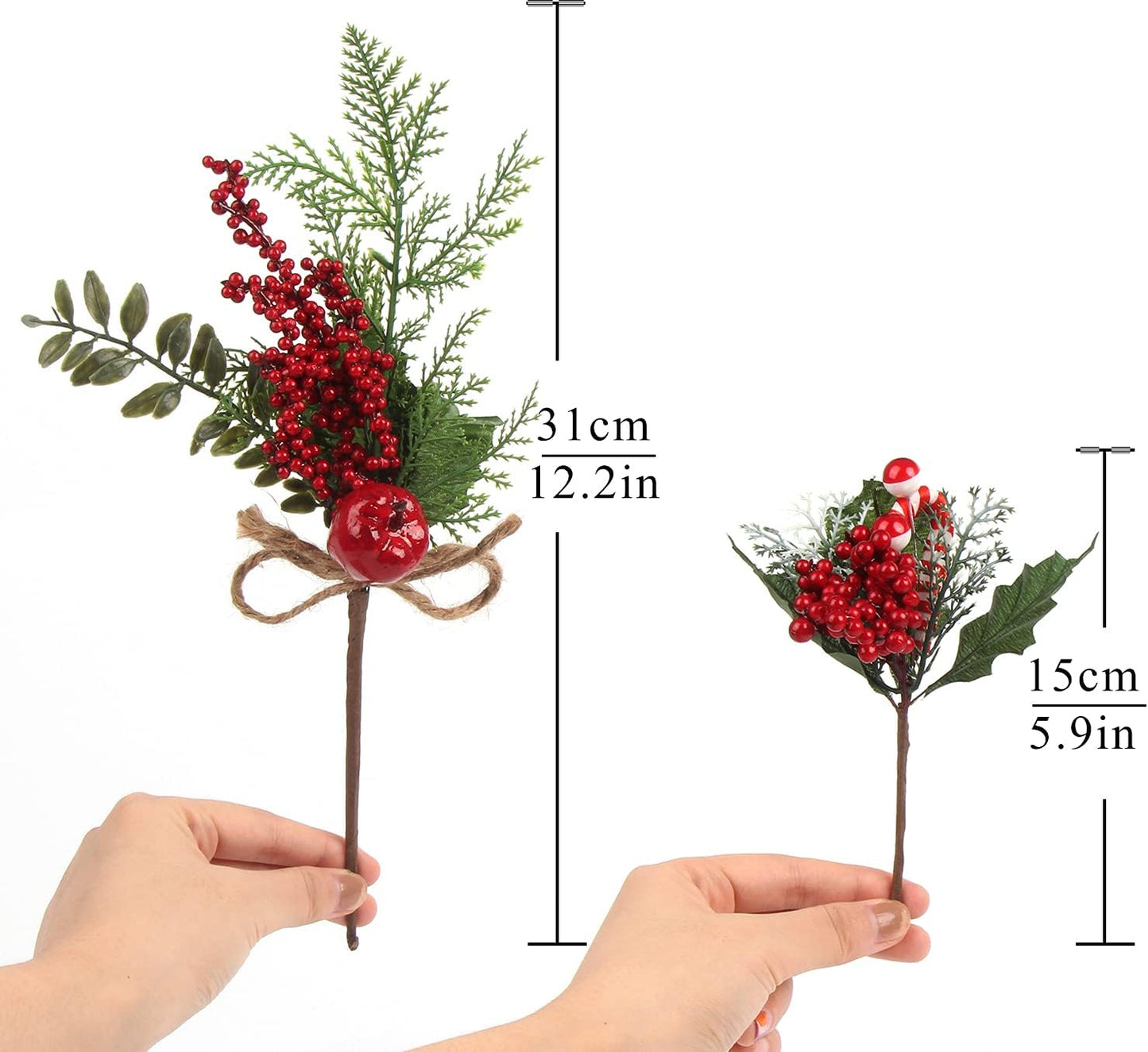 16 Pack CCINEE Artificial Christmas Red Berry Picks Assorted Pine Berries Branches Fake Holly Stems for Xmas Tree