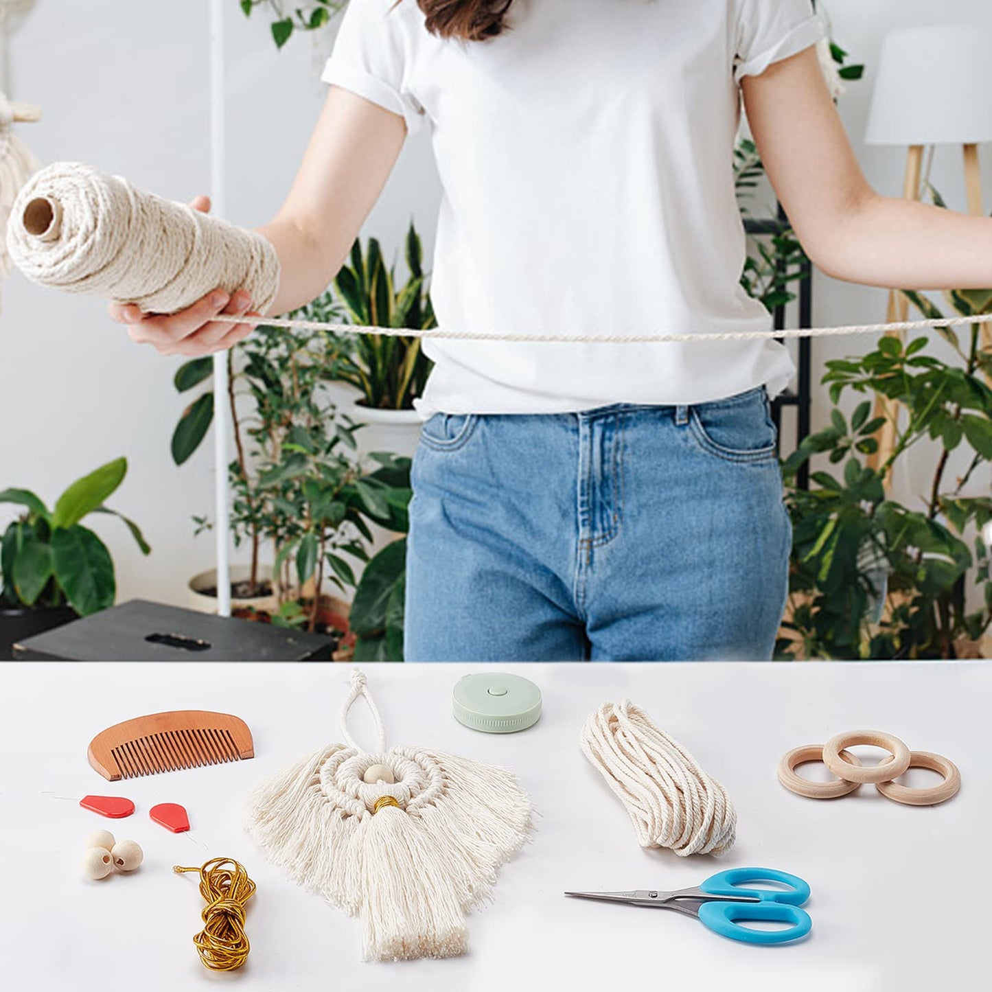 FREEBLOSS 3 Set DIY Macrame Angel Kit Macrame Angel Hanging Ornament Boho Macramé Wall Hanging Decor Spring Macramé Kit for Beginners Handmade Gift for Mom Girls