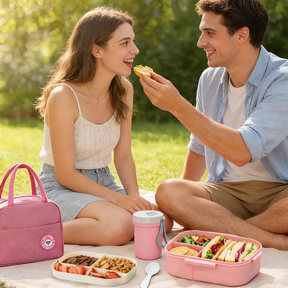 ROMAWARE Lunch Box For Women, Bento Box Adult With 2-Tier Container, Lunch Bag, Sauce Pod, Utensil Set. Lunch Containers, Salad Container. BPA-Free, Microwave/Dishwasher Safe (Pink)