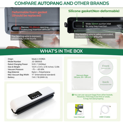 Premium Robotic Vacuum Sealer for Home & Kitchen, 85Kpa Powerful Suction One-Touch Operation Compact Food Sealer for Storage & Meal Prep, Multible Modes with 20 Pre-Cut Pouches