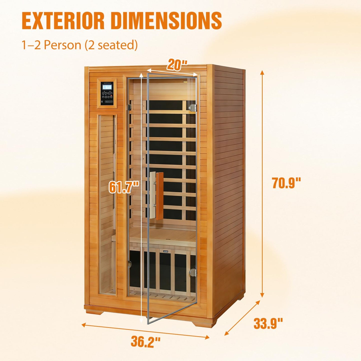 EAGLE PEAK 1-2 Person Low EMF Far Infrared Sauna, Red Light and Chromotherapy Lighting, Bluetooth Speakers, USB Port, Indoor Dry Heat Sauna, Canadian Hemlock Wood, Brown
