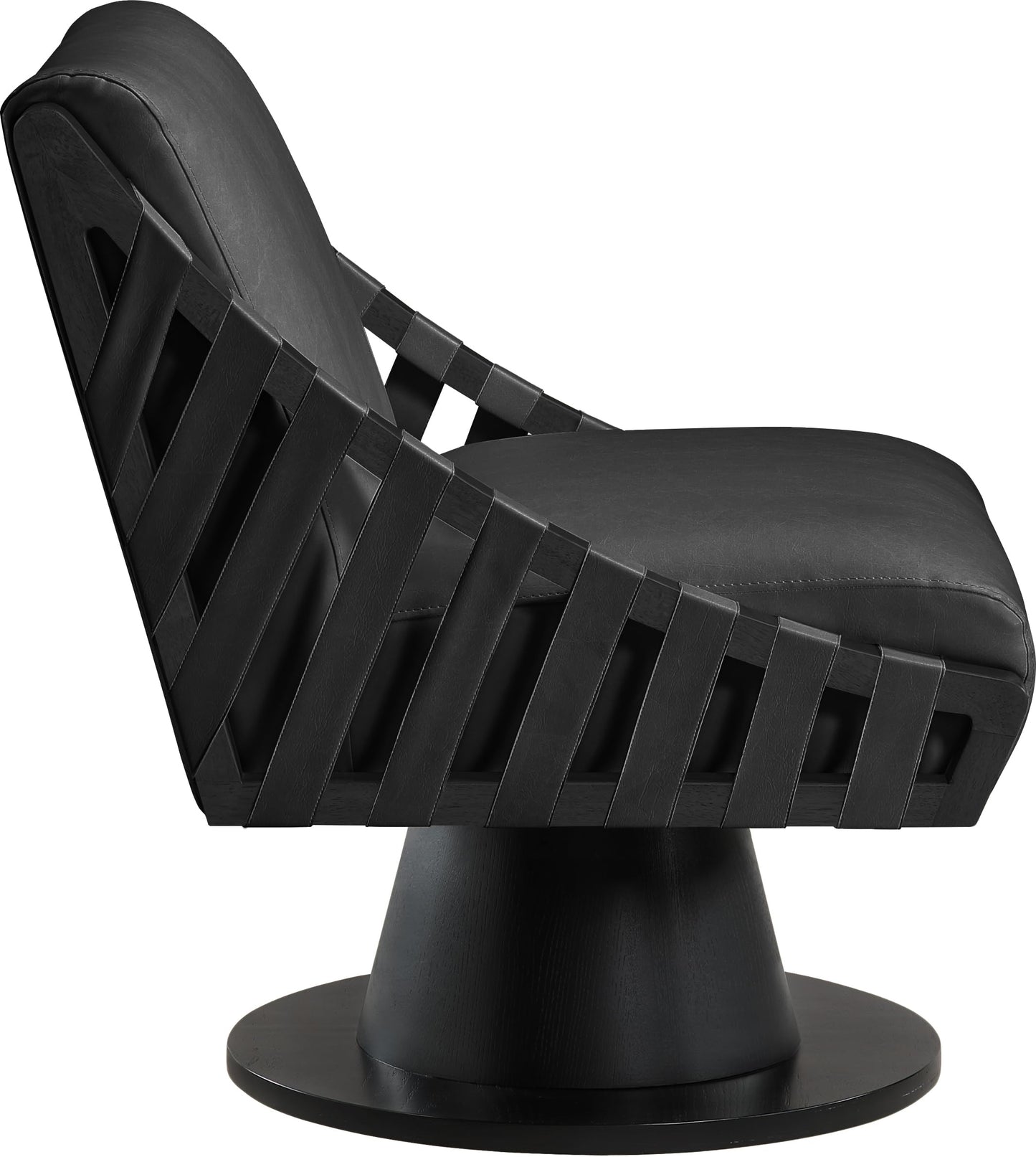 Meridian Furniture 33002Black Millwin Collection Art Deco Swivel Accent Chair with Rich Black Vegan Leather, Black Finish, Solid Wood Frame and Base, 28" W x 30" D x 32.5" H, Black