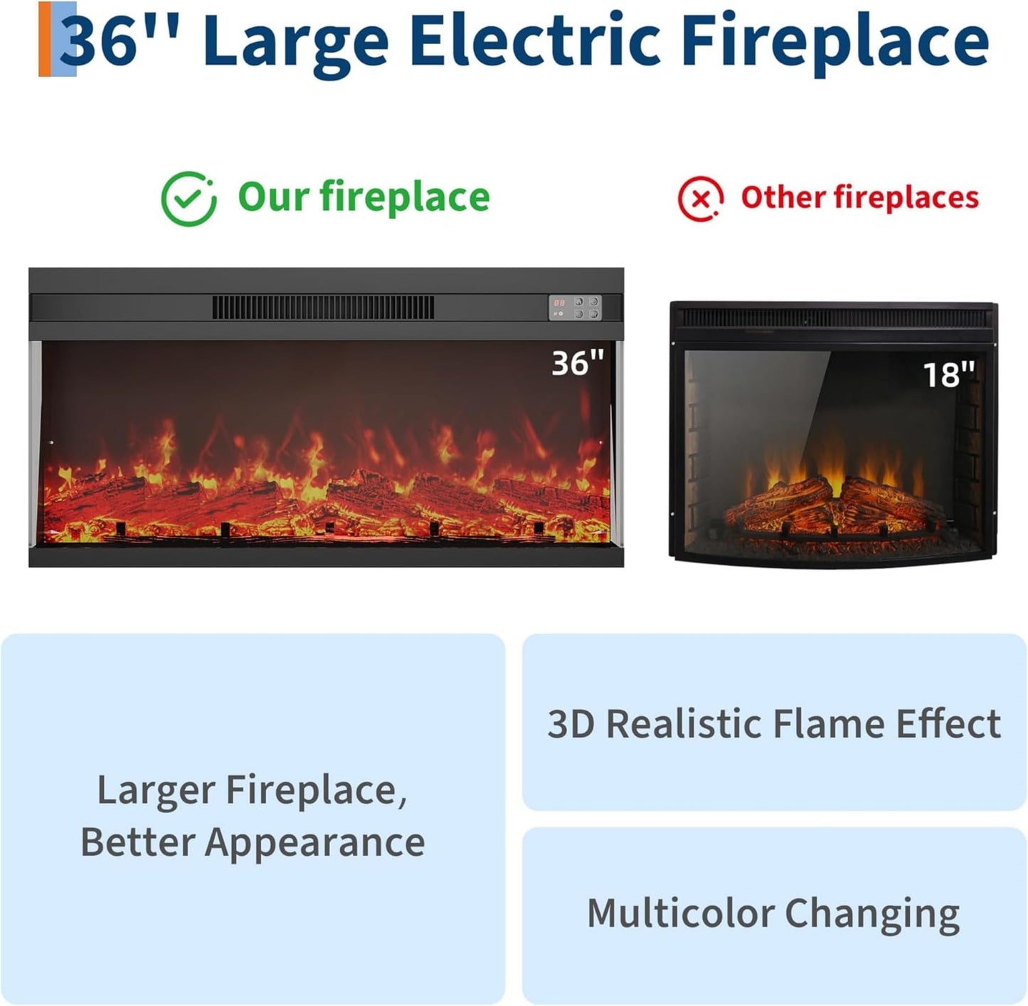 GarveeLife 68" Fireplace TV Stand for TVs Up to 75", Entertainment Center with 36'' Corded Electric Fireplace, Remote Controlled Realistic 3D Flame, Console Table with Storage Shelves, White & Brown