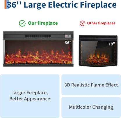 GarveeLife 68" Fireplace TV Stand for TVs Up to 75", Entertainment Center with 36'' Corded Electric Fireplace, Remote Controlled Realistic 3D Flame, Console Table with Storage Shelves, White & Brown