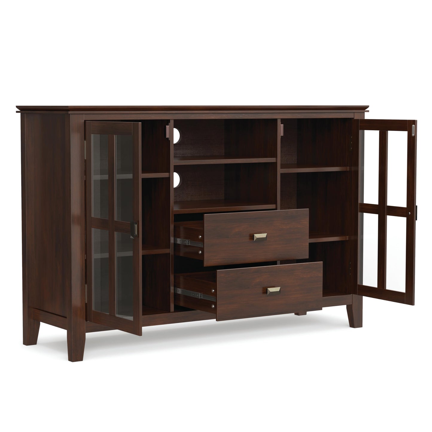 SIMPLIHOME Artisan TV Stand - 53 inch Wide Solid Wood Tall Media Console in Russet Brown, Contemporary Entertainment Center for Living Room for TVs up to 60 Inches with Drawers and Cable Management
