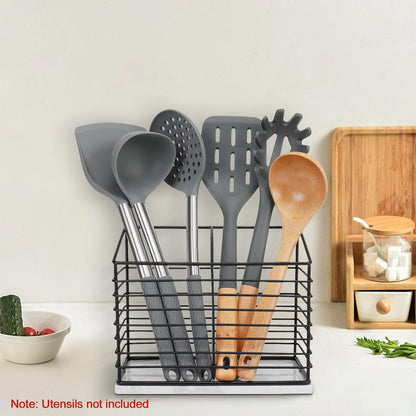 Utensil Holder for Kitchen Counter, Metal Utensil Holder Rack for Cooking Tools Storage, Sturdy Base, Drainage Hole for