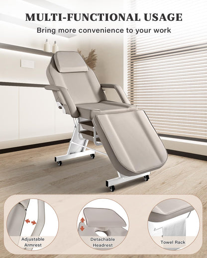 Tythical Tattoo Chair for Client, Facial Tattoo Spa Bed with Wheels for Client Esthetician with Rolling Stool, Adjustable Multipurpose Lash Beauty Salon Spa Massage Table Esthetician Beds, Grey