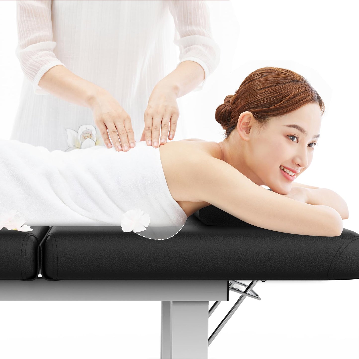 pouseayar Stationary Massage Table, 75”L 31.5''W Heavy Duty Esthetician Bed, 800LBS Metal Frame PU Leather Physical Therapy Table Spa Lash Bed Professional Equipment (Black)
