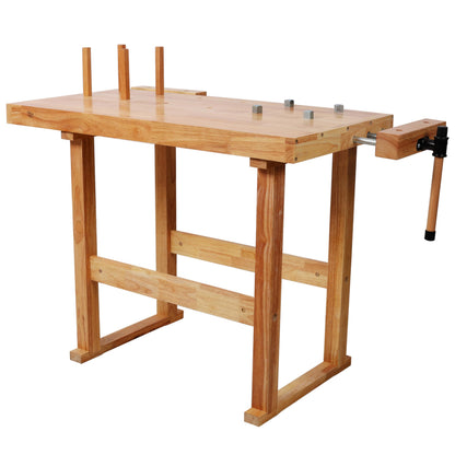 Teemful 40 Inches Wood Workbench, Heavy Duty Woodworking Table with Adjustable Handle Storage, 330lbs Load Capacity, Solid Wood Workstation for Garage, Workshop, DIY Natural