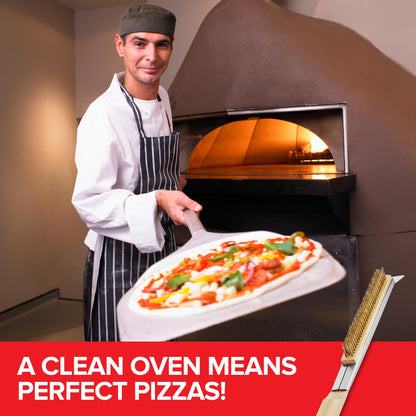 Essential Pizza Oven Accessories Kit- Includes Extra-Long Wooden Handle, 2 Brush Heads with Stainless Steel, Heat-Proof Bristles- + Slicer & Server |Works on Gozney, Blackstone & Pizza Ovens