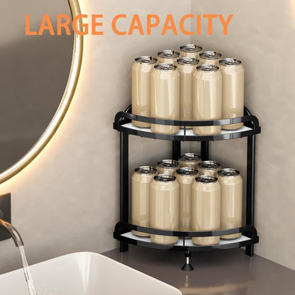 Counter 2-Tier Countertop, 9''L 9''W 13.8''H Black Bathroom Organizer XL Corner Shelf, Bathroom Organizers Large