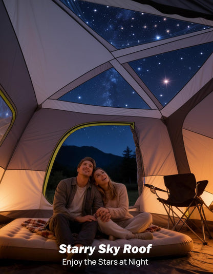 JOYTUTUS SUV Tent with 2 Rooms, Rainfly & Awning for Family Camping, 60% More Space Car Tent for 5-9 Person, Dual-Use for SUV or Ground Camping Tent with Screen Porch, Double Door,Mesh Roof