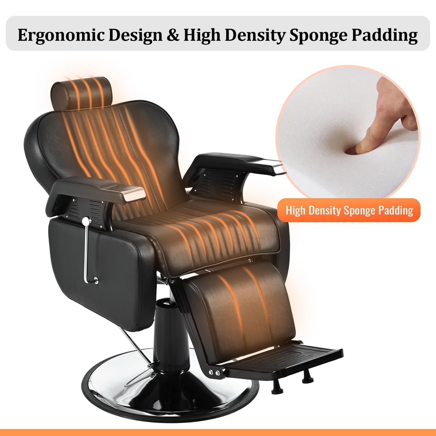 Merax Heavy Duty Reclining Barber Chair, All Purpose Hydraulic Recline Styling 360° Swivel & Height Adjustable, for Barber Shop Beauty Salon Spa Equipment