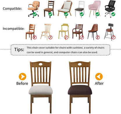 Stretch Chair Seat Covers 4 PCS, Removable Washable Anti-Dust Dining Room Slipcovers, Chocolate