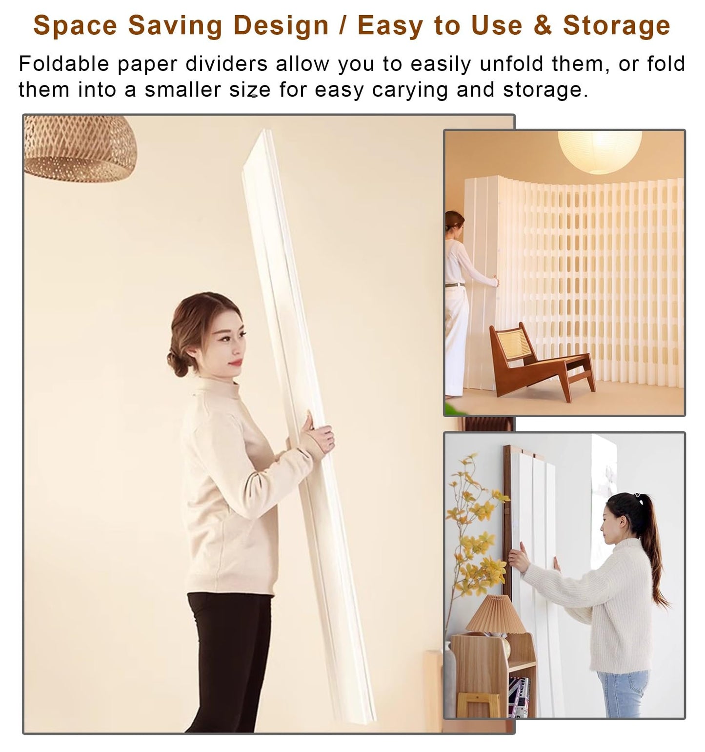 uhyOHF Portable Folding - 78"x17"x63" Temporary Room Divider for Offices & Studios - Lightweight Paper Partition for Enhanced Privacy and Space Management,Blanc-157x17x63in