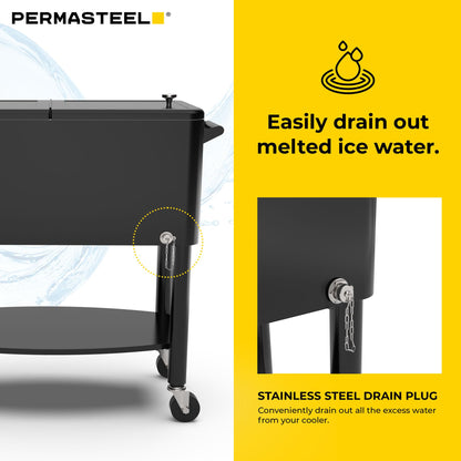 Permasteel Party Cooler with Divider, Spacious 80-Qt Capacity, Chills 36hrs, Serving Tray, Rolling Ice Chest for Indoor and Outdoor Entertainment, Black