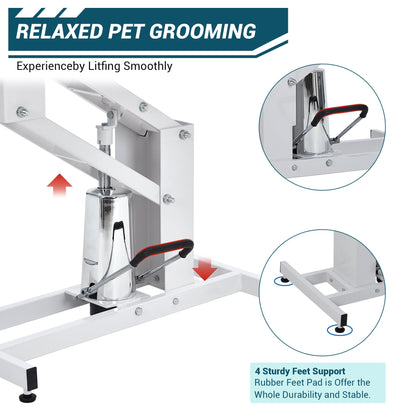 43.3" Hydraulic Pet Grooming Table, Heavy Duty Hydraulic Grooming Table Max Load 350Lbs, Professional Hydraulic Dog Grooming Table with 3 Adjsutable Nooses &, Overhead, Adjustable Height Range 22 in -