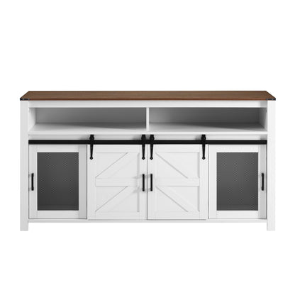 Ball & Cast Farmhouse Sideboard Buffet Cabinet with Storage, 59.3" TV Stand with Sliding Barn Door &Mesh Panel Door, Hallway Console-Tables Rustic Wood Coffee Bar Table for Dining Kitchen, White