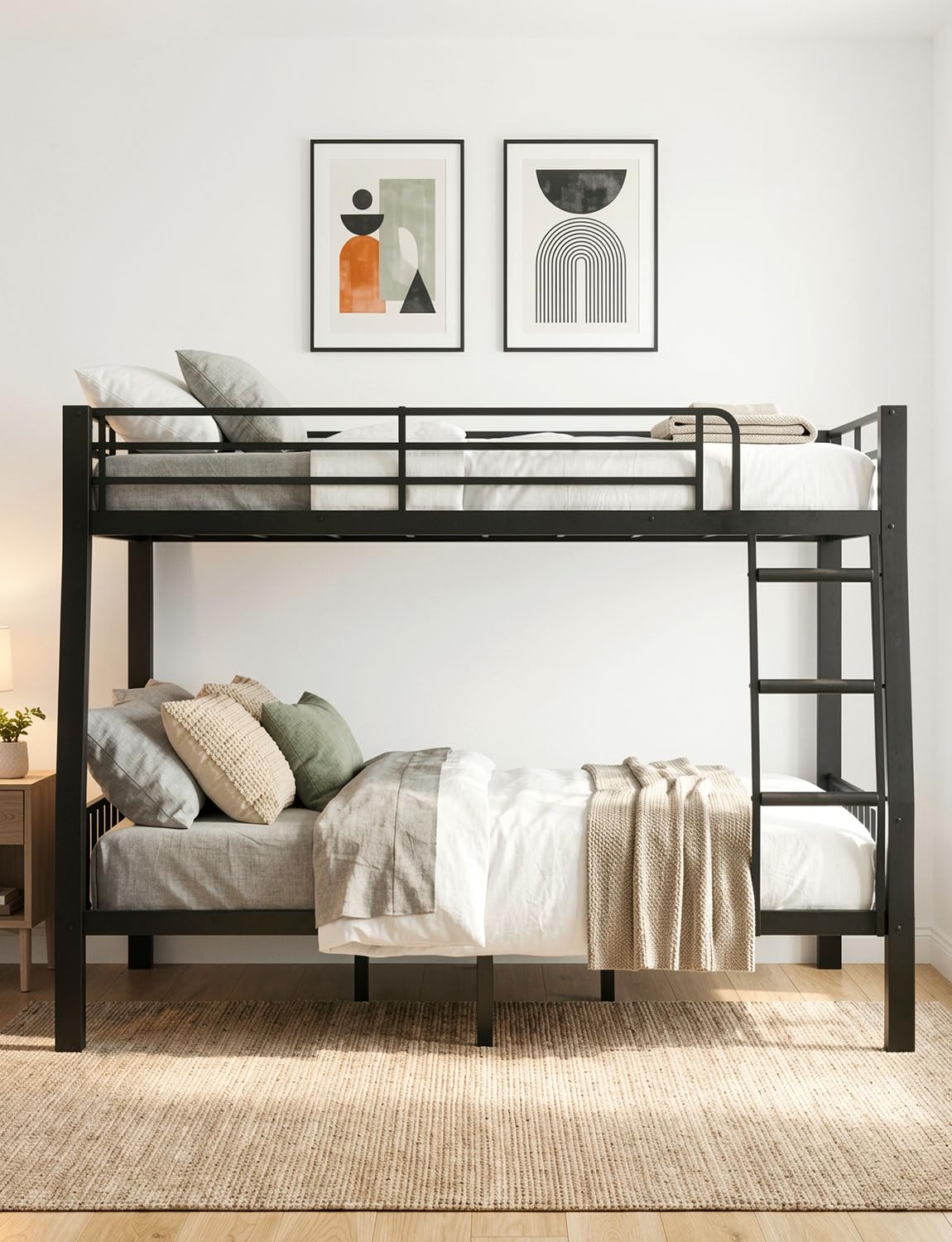 Mixcous Full XL Over Queen Bunk Bed for Adults, Heavy Duty Metal Bed Frame with Full-Length Guardrails & Anti-Slip Ladder, Noise-Free, No Box Spring Needed, Space Saving Queen Bunk Bed, Black