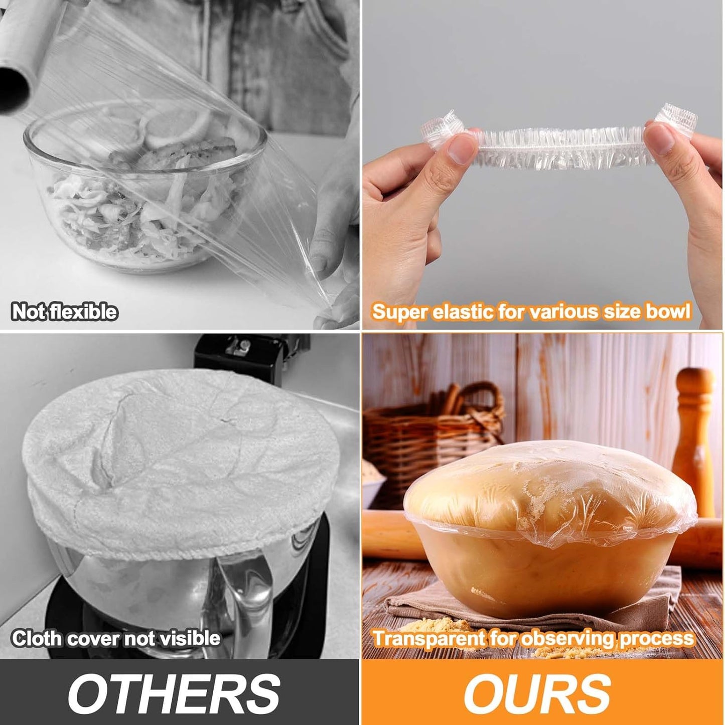 50PCS Bowl Covers for Bread Proofing, Reusable Elastic Plastic Covers for Sourdough Bread Baking