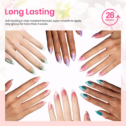 Beetles Cat Eye Gel Nail Polish Set, 6 Summer Colors Pastel Shimmer Glitter Gel Polish Kit Soak Off LED UV Curing Requires Pink Red Blue Orange Green Purple Velvet Gel with Magnet Gift for Women