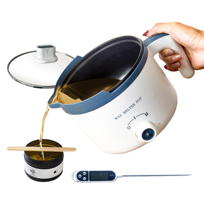 KQU Wax Melting Pot with Thermometer, Electric Wax Melter for Candle Making with Spout, Small Double Boiler Pot Set for Beginner Adults